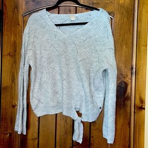 Roxy gray sweater front tie & bell sleeves